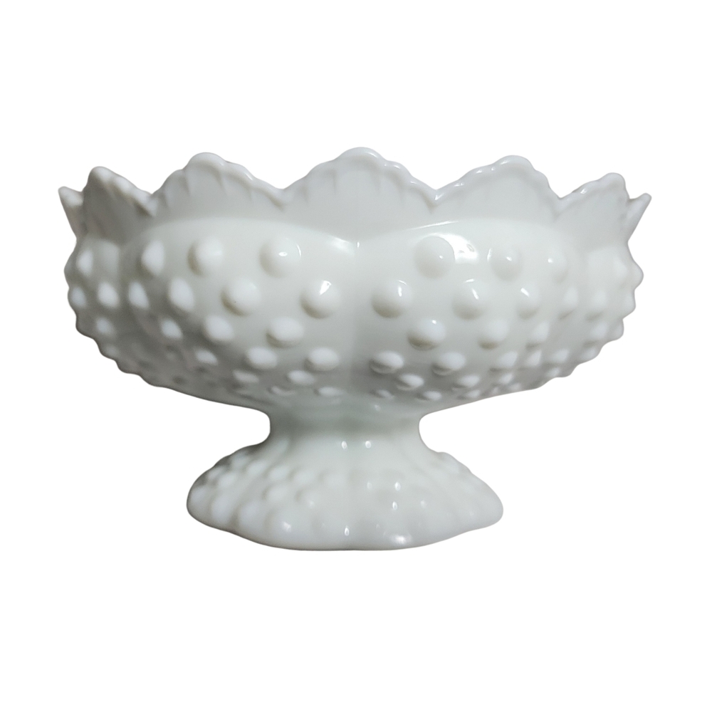 Vtg Fenton White Hobnail Milk Glass Candle Holder Bowl 6.5" Cottagecore Granny